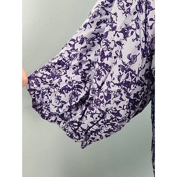 Knox Rose Size x1 Blue Floral V-Neck Ruffled Boho Top Shirt Peasant Blouse Tie - Picture 6 of 15